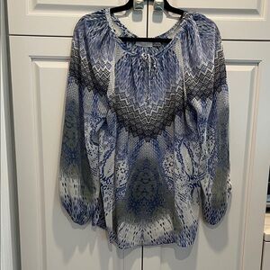 Ramy Brook Blue, green and Black Patterned Blouse S long fishnet